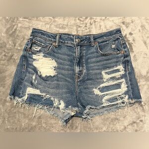 American Eagle Outfitters Blue Distressed Mom Short Stretch Jean Shorts Size 10